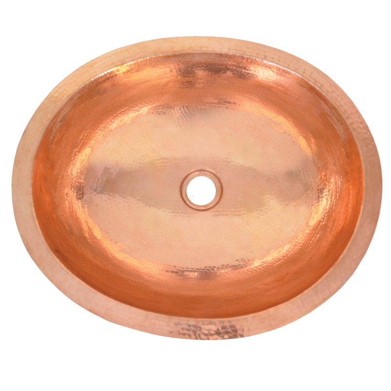 Copper Hand Hammered Oval Undermount Bathroom Sink, Polished Copper