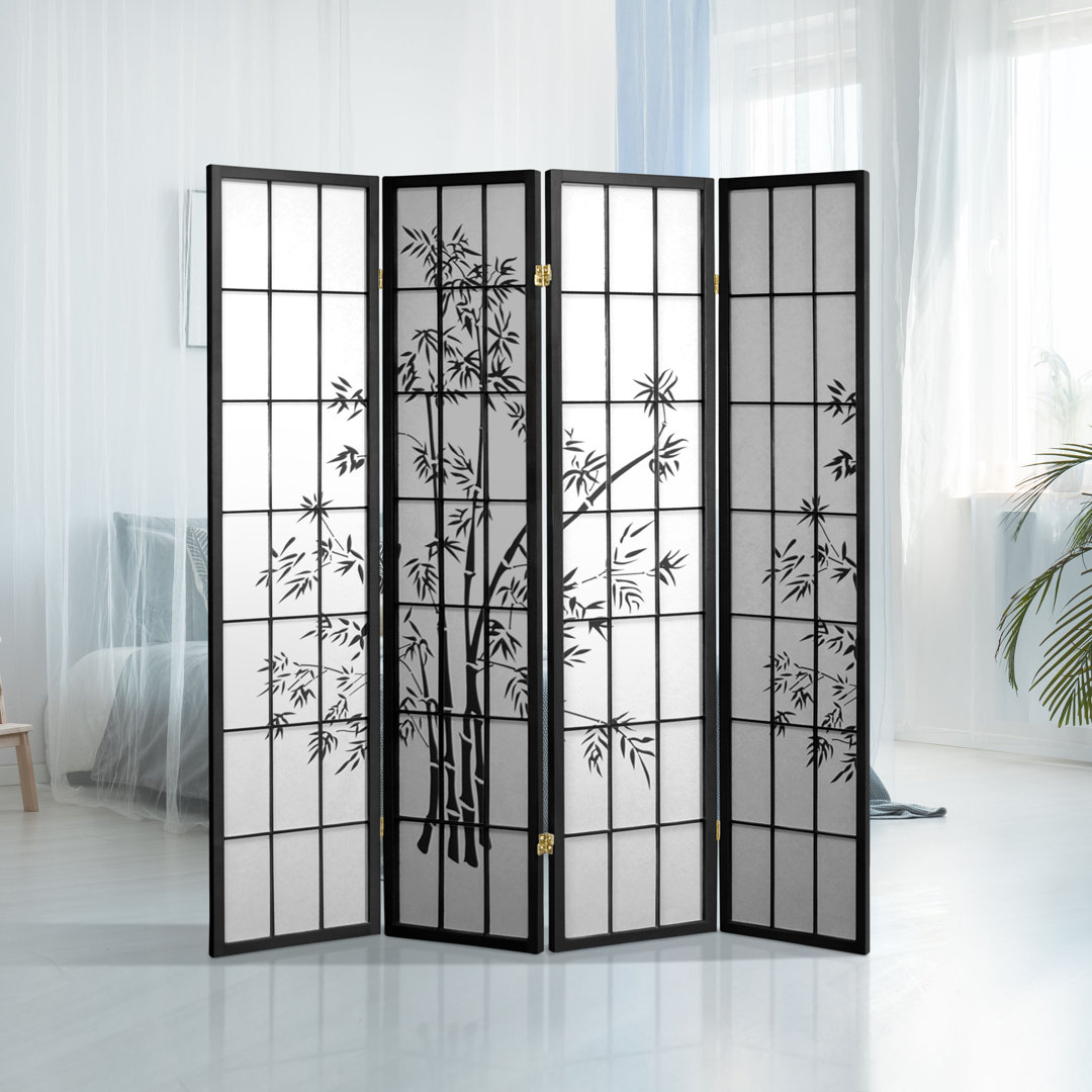 Tabron 70.25'' H Solid Wood Folding Room Divider Bayou Breeze Color: Black Number of Panels: 4 Panels