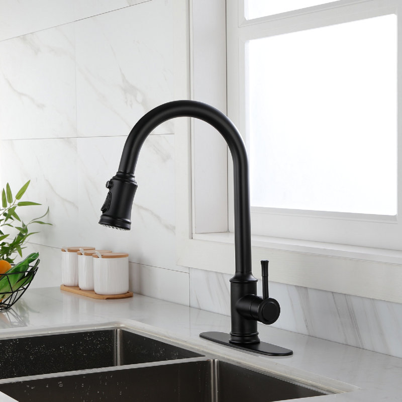 Stainless Steel Matte Black Pull Down Touch Kitchen Faucet, Function For Quick Water On/Off, 360 Rotating High Nozzle, Single Lever Regulation, Rust Finish, Smooth And Non-Splashing Aerated Faucet
