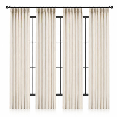 Pinch Pleated Thick Linen Curtains 90 Inches 4 Panels Set