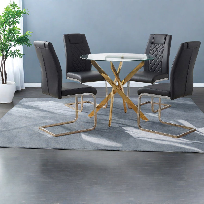 Ensemble de table de salle à manger moderne, peu encombrant, en verre et en métal, pour les petites cuisines