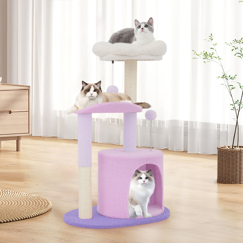 Purple Freestanding Sisal Cat Tree Tower with Cozy Perches