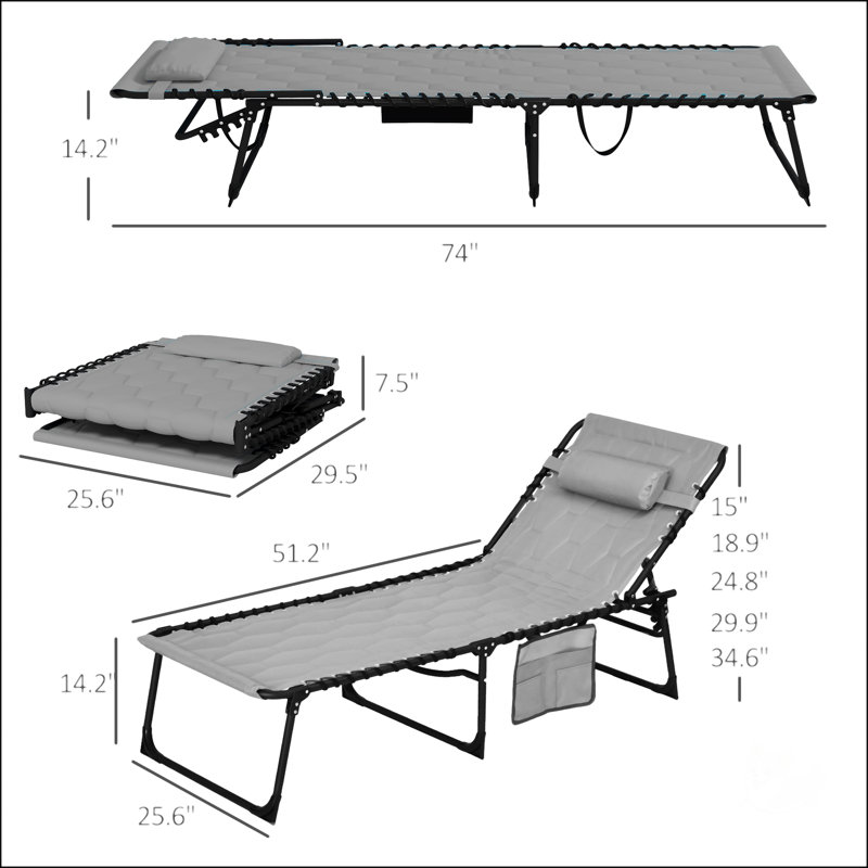 Ensemble de chaise longue pliante avec dossier inclinable à 5 niveaux, Gris