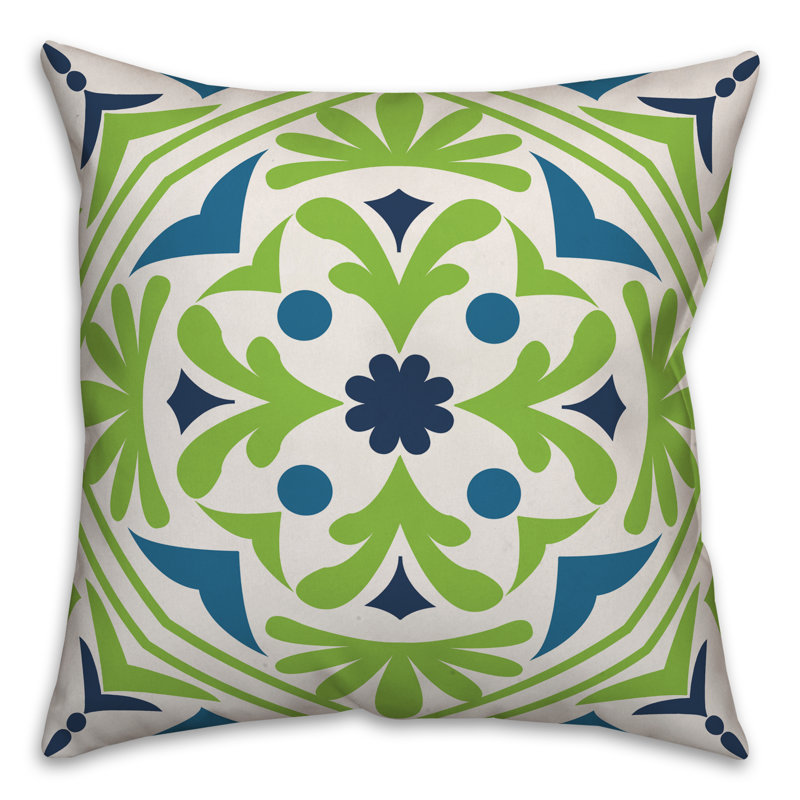 Outdoor Throw Pillow, 16" x 16", No Fill, Light Green/Light Blue/Off White