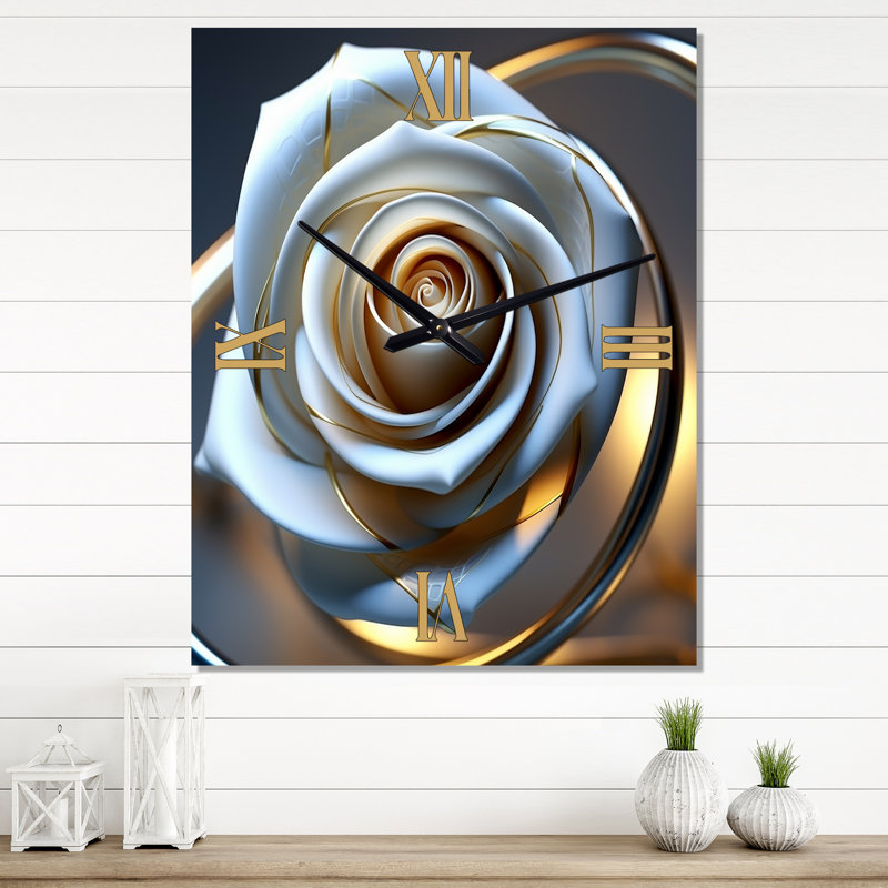 Exquiste Rose With Gilded Glam Petals I - Rose Wall Clock Oversized, Large