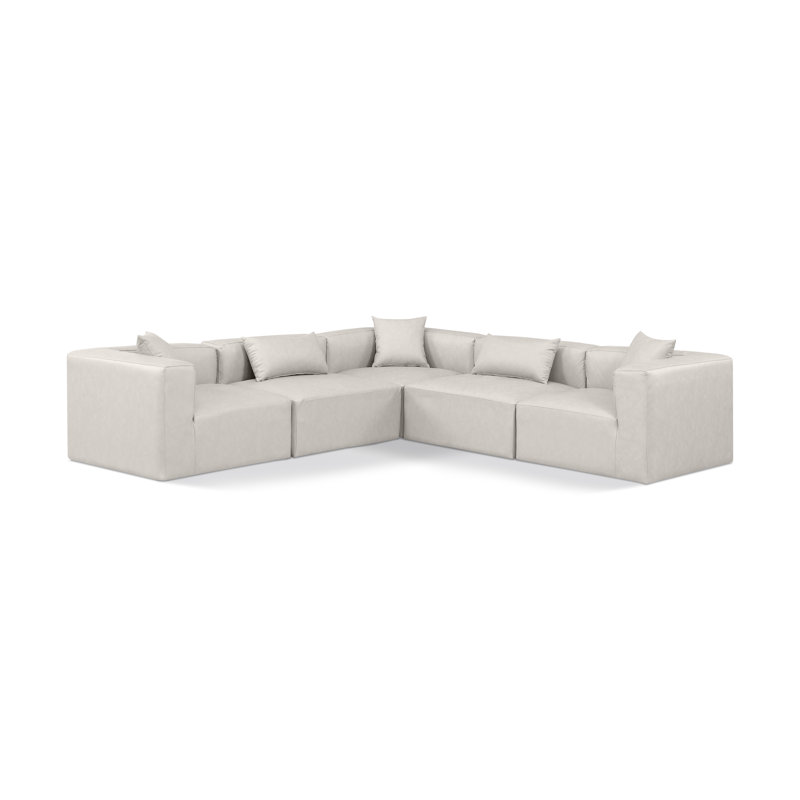 Houswerth Upholstered L-Shaped Sectional Reversible, Cream Vegan Leather