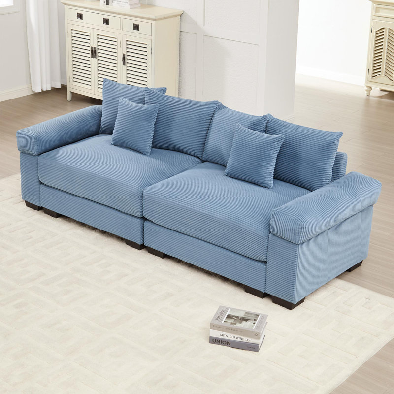 Coussin modulaire surdimensionné de 92 po avec accoudoirs extra larges en velours côtelé modulaire Cloud, Bleu