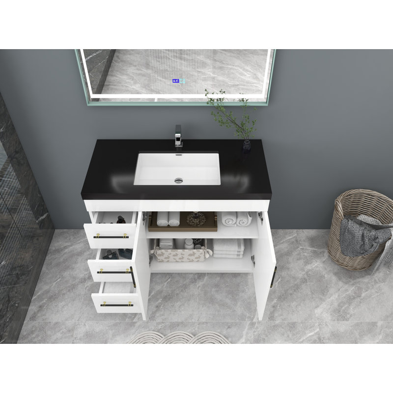 Ensemble de meuble-lavabo simple 42 po Camoya, Blanc très luisant, Noir mat