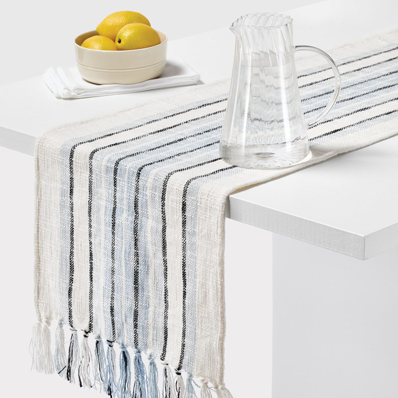 16x80 SONYA STRIPE Slub Self Fringe Ends Runner