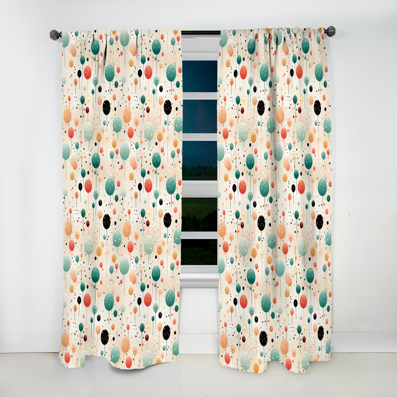 Funky Blue and Orange Retro Dots I - Rideau abstrait - Velours obscurcissant - 1 panneau, L 52 po x L 95 po
