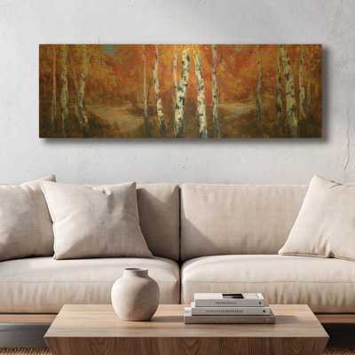 «Autumn Birch II» par Art Fronckowiak, art mural en métal doré, 36 po x 12 po