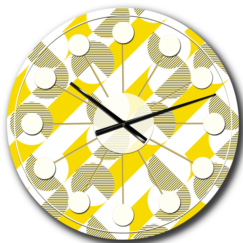 Horloge murale circulaire rétro rétro géométrique II - Mid-Century, Petit, Jaune