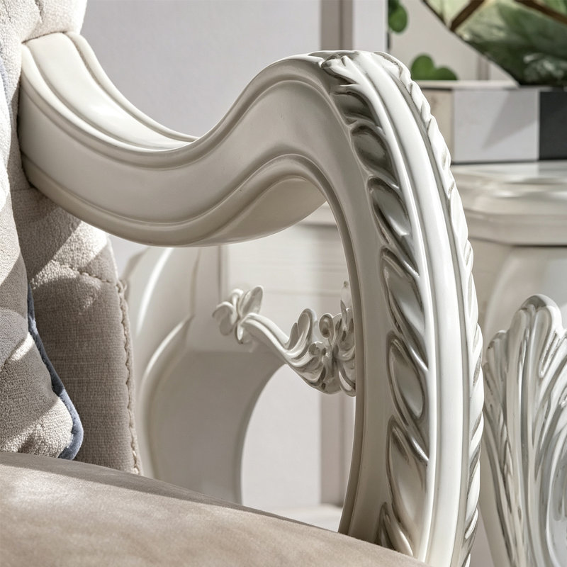 Fauteuil d'appoint sculpté en tissu et cuir mélangés, fini blanc cassé, 122 cm