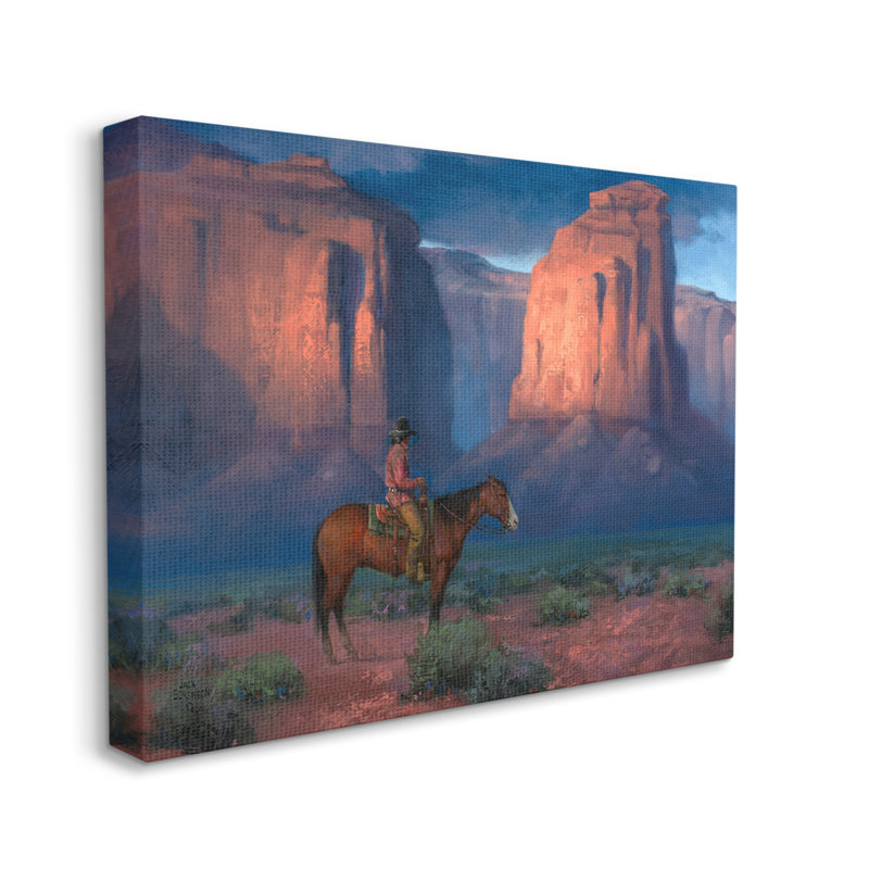 «Cowboy Riding Old Wild West Arid Grand Canyon», art mural sur toile tendue par Jack Sorenson, H 20 po x l 16 po