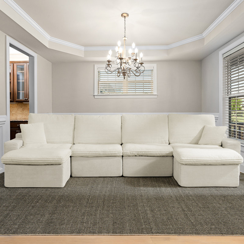 Katrein Boneless 142.00 W Modular U-Shaped Free Combination,Cloud Couch with Ottomans, Beige