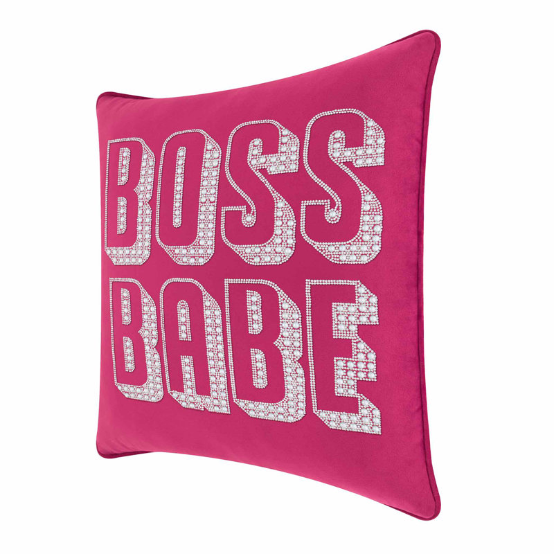 Coussin en velours Sparkles Home Boss Babe 16 po x 16 po | Verre strass | Bourre de plumes, Fuchsia