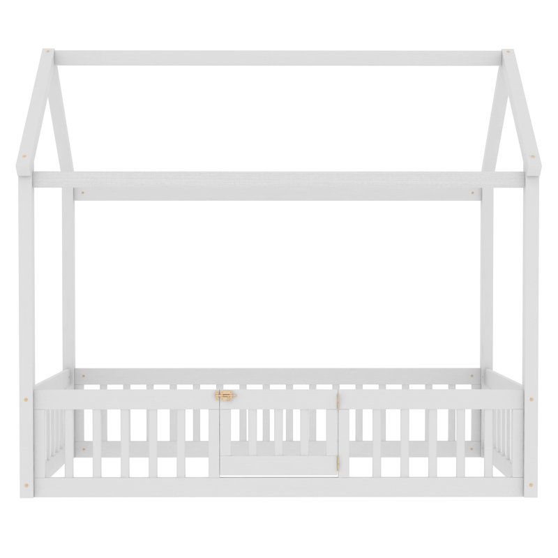 Lit en bois avec clôture et porte, Twin, Blanc