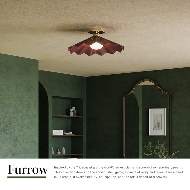 Furrow 16-in Red Semi-Flush Mount, 16-in, Pink
