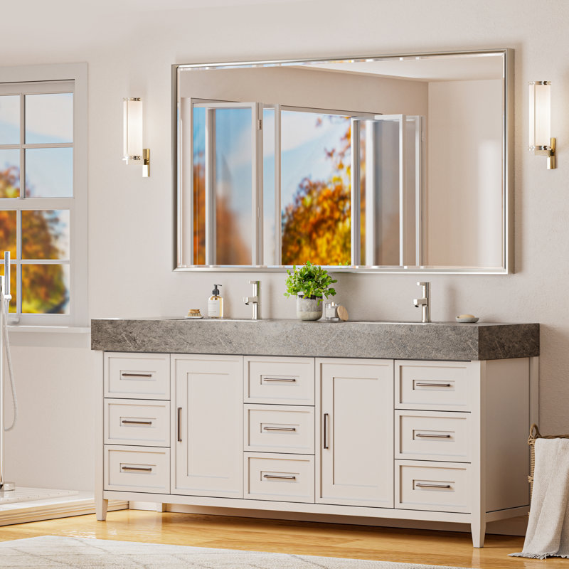 Miroir de salle de bain mural Lohoski, 36 po x 60 po, Nickel brossé