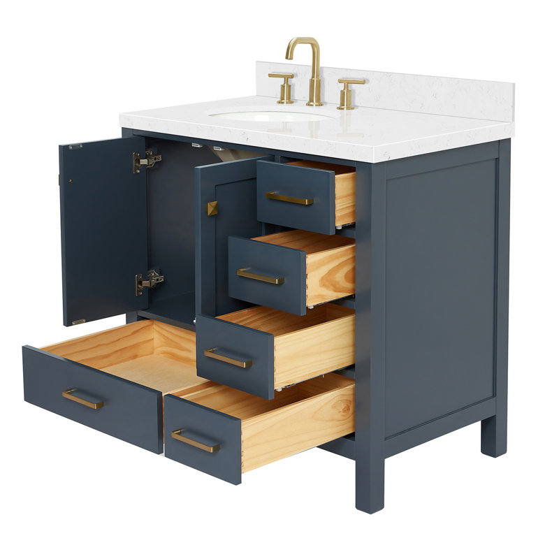  Meuble-lavabo simple 36 po avec comptoir en quartz 36 po, Bleu minuit