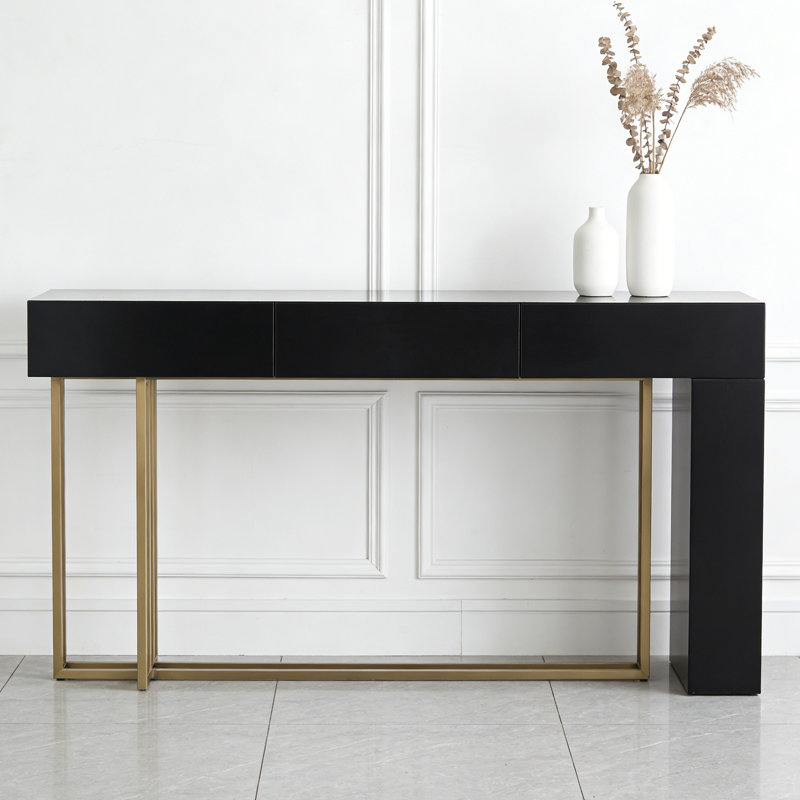 Console légère et luxueuse, H 33,5 po x l 59 po x P 15,7 po, Or/noir