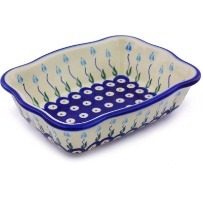 Polmedia Floral Peacock Rectangle Stoneware Stainless Steel 1 Piece Ramekin Baker Bakeware Set