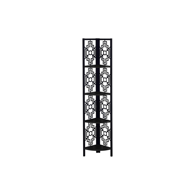 Zynx 62 Inch Corner Etagere Bookshelf, 4 Tier Fan Shape Shelves, Black, Black, (4 Shelves) 61.5"H x 15.5"W x 11"D