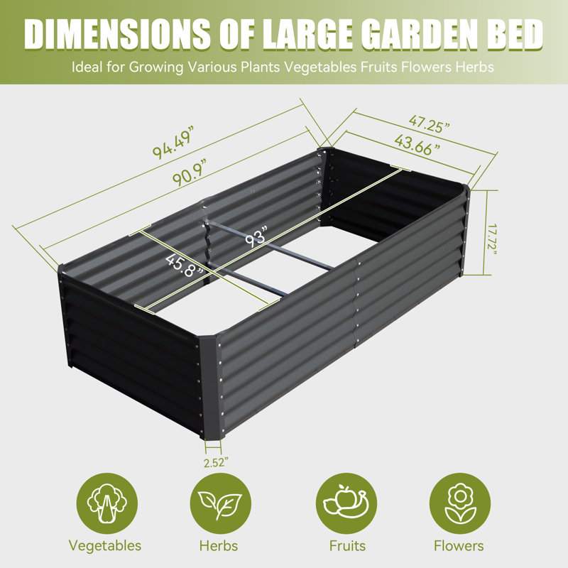 Lit de jardin surélevé en métal Sacia, H 17,72 po x l 47,25 po x P 94,49 po, Gris