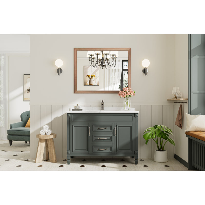 Miroirs de salle de bain modernes et contemporains en métal biseauté rectangulaire / carré avec verre trempé HD, Bois brun