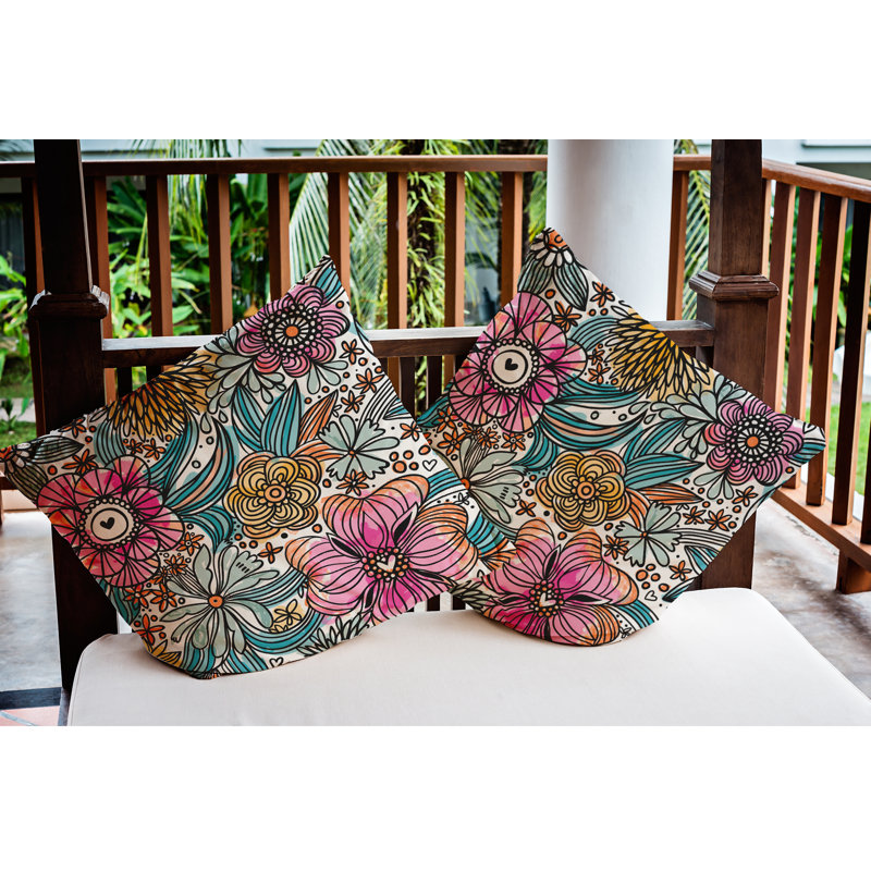 Coussin décoratif intérieur / extérieur Flower Melange, 16 po x 16 po, Orange