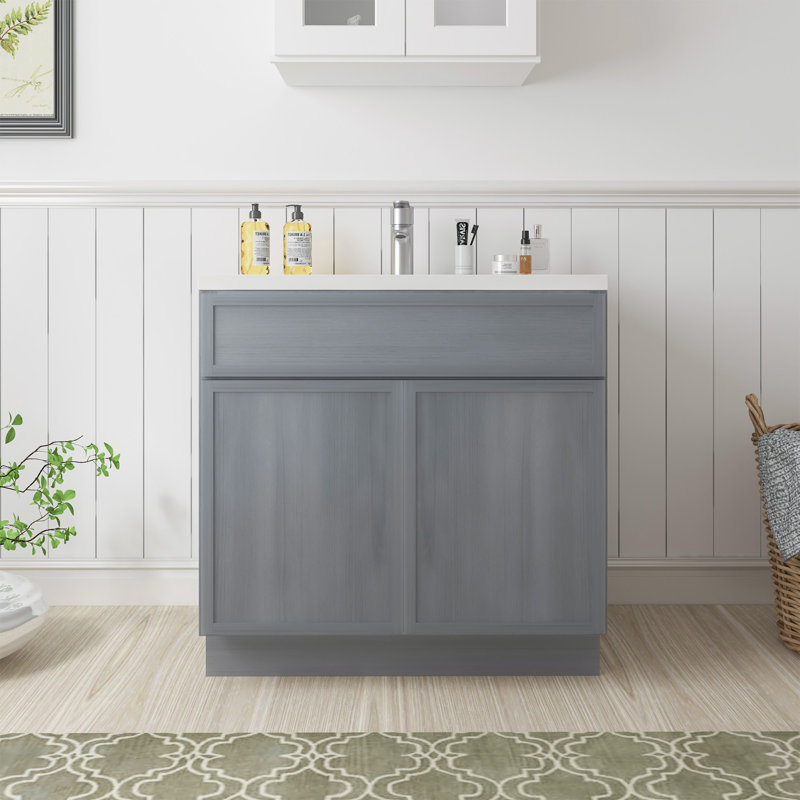 39" W Birch Plywood Freestanding Single Base Storage Cabinet with Soft Close Door, Smoky Gray