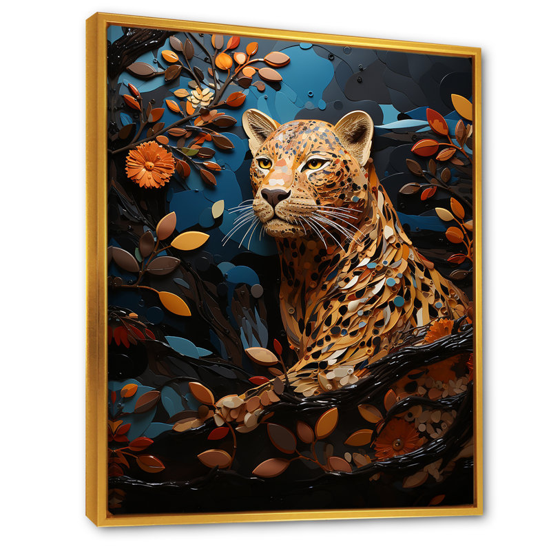 Présence symbolique de jaguar II, H 32 po x l 16 po x P 1 po, Cadre flottant doré