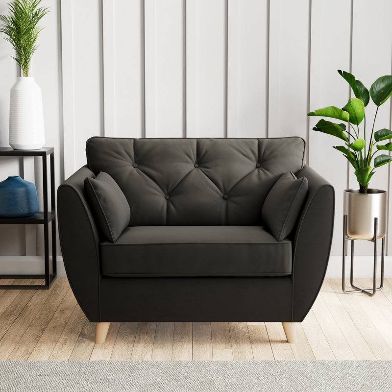 Hoxton Upholstered Chair And A Half, Black, Beige Wood