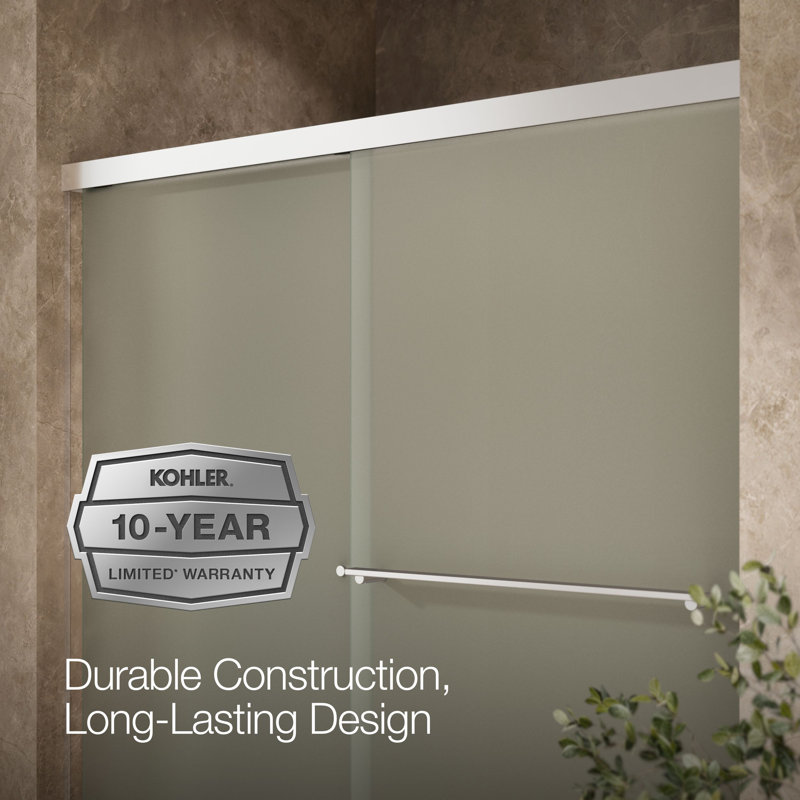 Revel 59.63'' x 62'' Double Sliding Bath Door with CleanCoat® Technology, Frosted, Silver