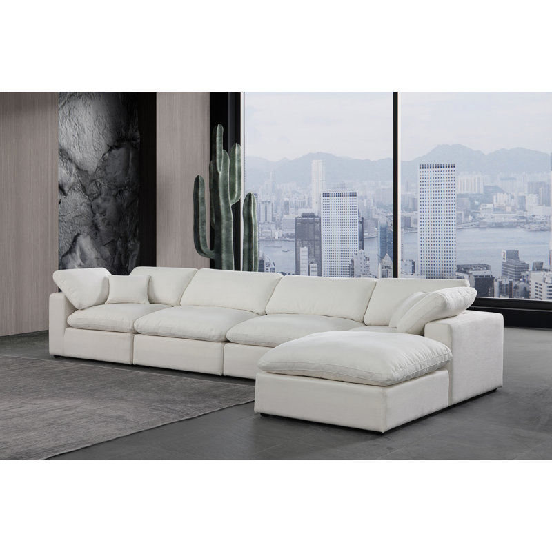 Ishneet 5 - Piece Upholstered Sectional, Cream Linen Textured Fabric