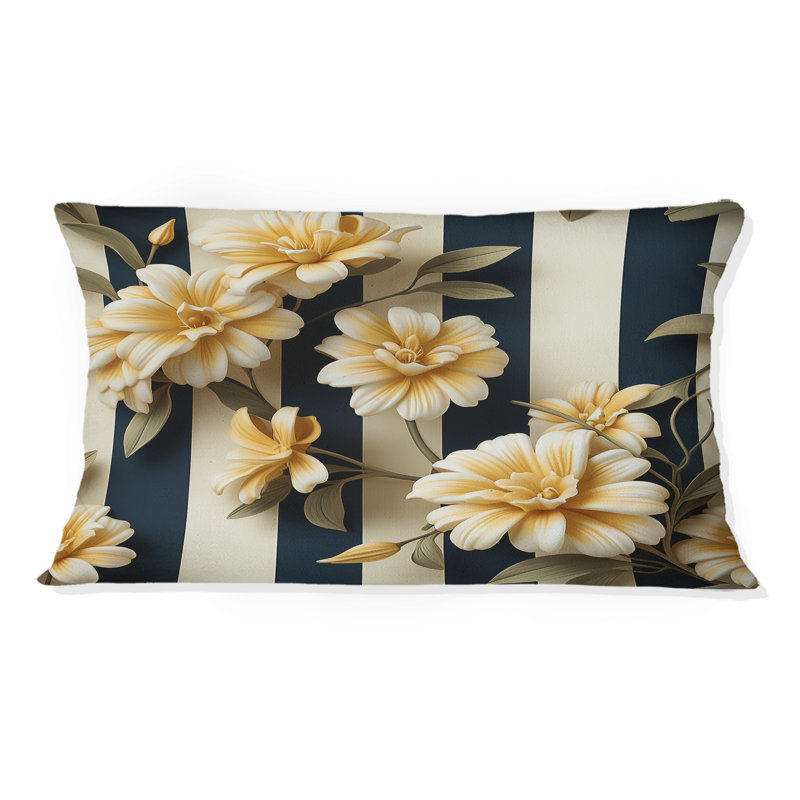 Motif nautique rayé à motif floral I - Coussin décoratif à rayures