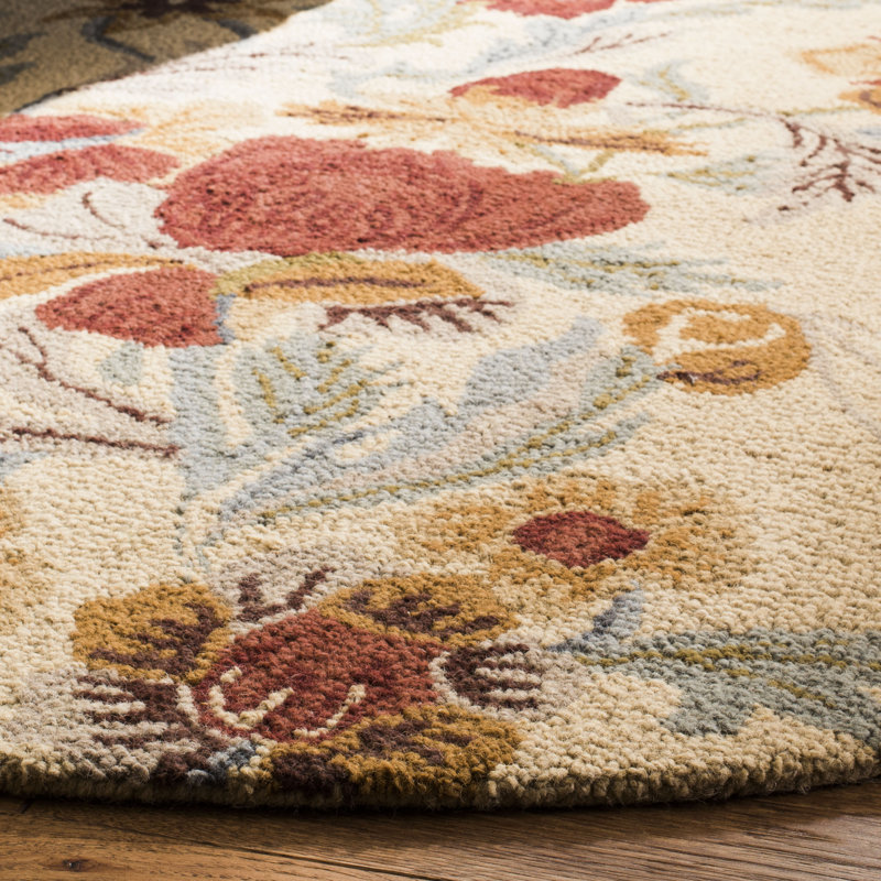 Tapis floral en laine / coton / latex crocheté à la main Emrick Blossom, Rond 6 pi