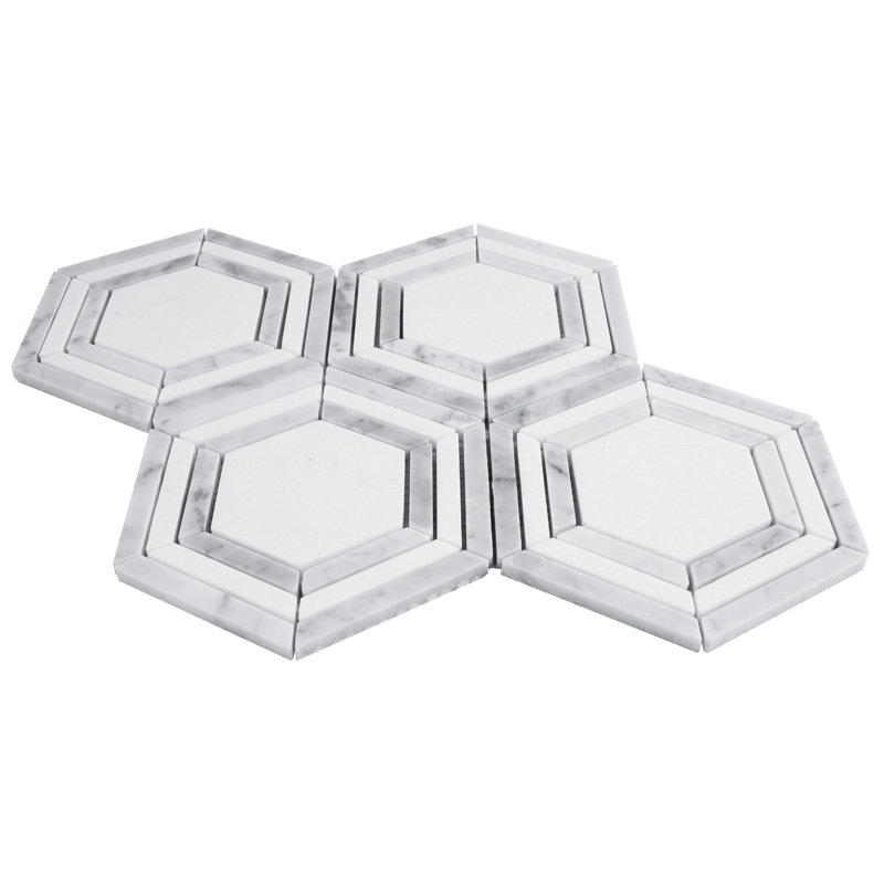 Interspace Honeycomb Polished Marble Tile, White