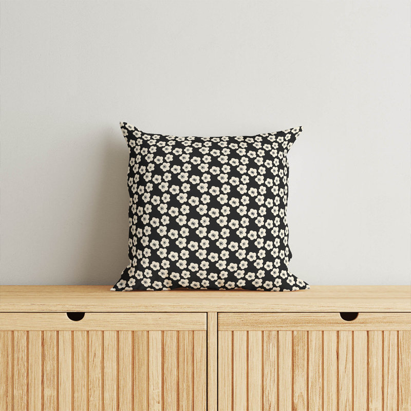 Coussin Cherry Blossom, Minuit floral gris anthracite, Carré 18 po