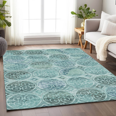 Tapis bleu sarcelle lavable à la machine Premium Lisse