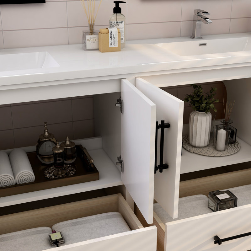 Meuble-lavabo double 83,5 "avec dessus Victoria, Blanc lustré