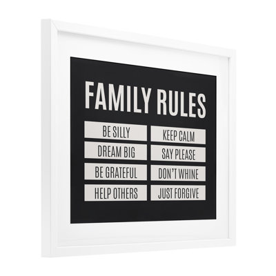 «Family Rules», impression encadrée noire simple sous verre, conception par SD Graphics Studio