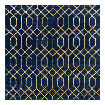 Glam Navy Blue Gold Area Rug