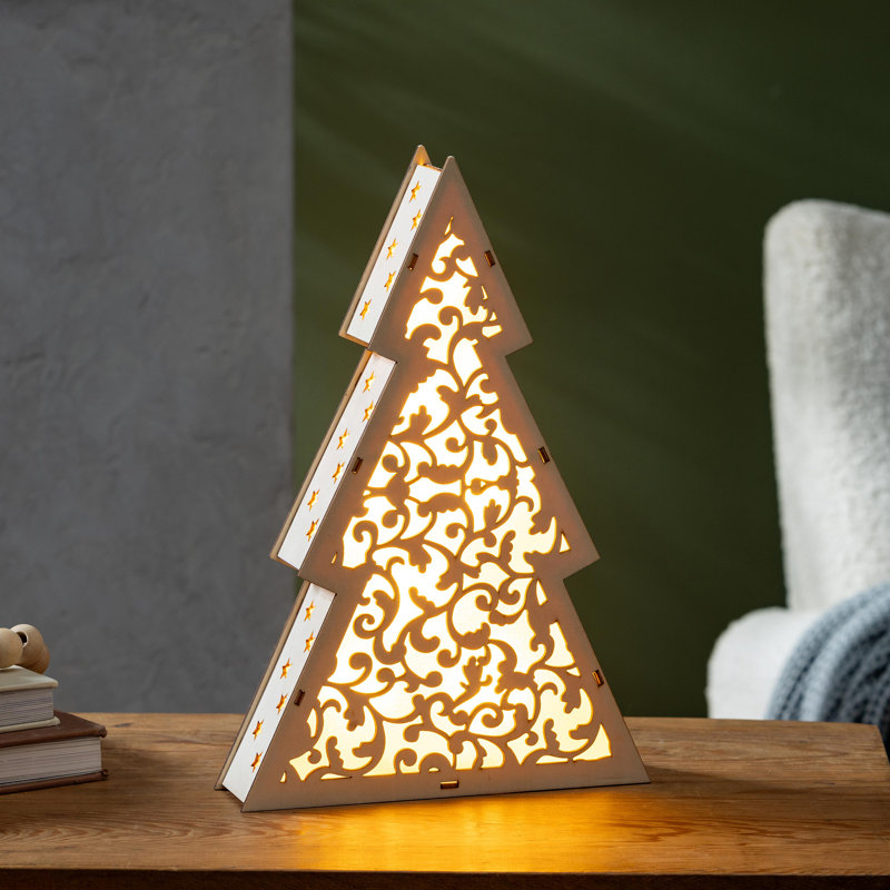 Décoration de table à DEL en bois pour arbre, 14,5 po H
