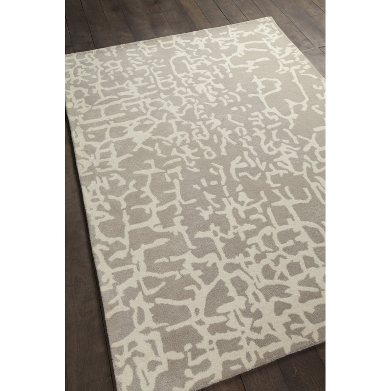 Tapis taupe et crème à motif abstrait en laine craquelée faite à la main Acworth, Rectangle 5 pi x 7 pi