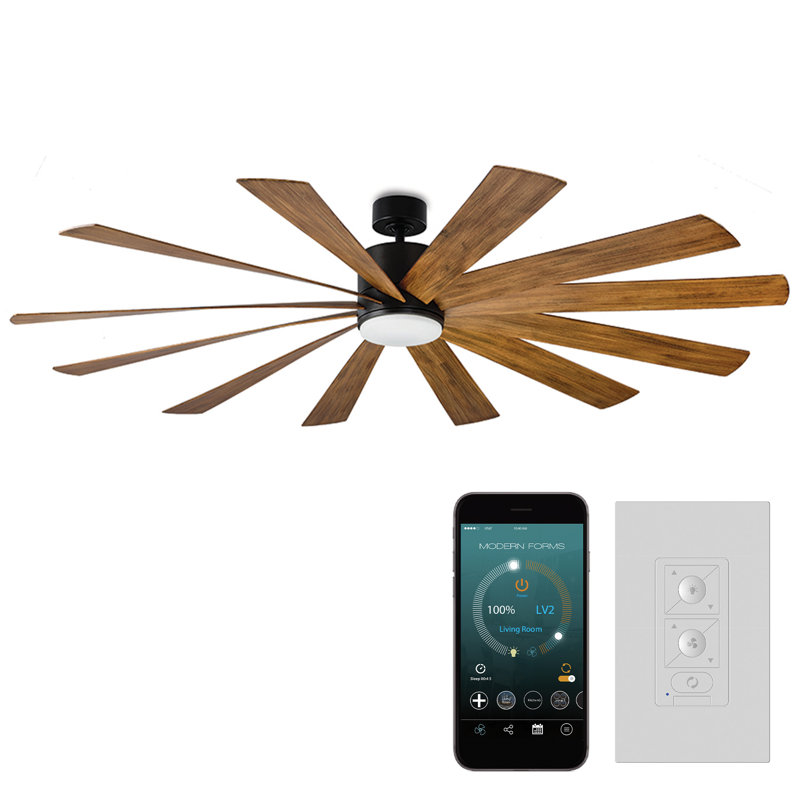 Windflower 12 - Blade LED Windmill Ceiling Fan with Wall Control and Light Kit Included, 80"