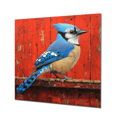Blue Jay By The Red Barn I - Bird Metal Print Wall Art