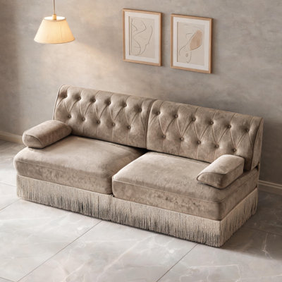 Canapé modulaire de style Chesterfield, capitonné à boutons, jupe de frange à franges sur le plancher, facile à assembler
