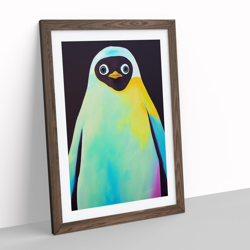 Penguin In Colour No.4 - Print, Walnut Picture Frame, 34cm H x 25cm W, White