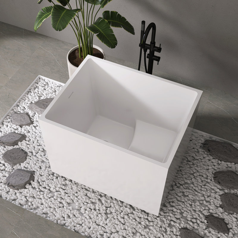 Fslefay 35'' Freestanding Soaking Bathtub Acrylic Freestanding Tub With Seat